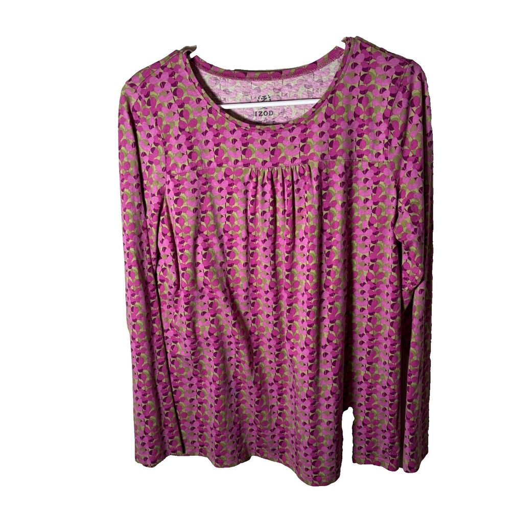 IZOD T-Shirt Women's Large Round Neck Long Sleeve Casual Shirt Top Printed